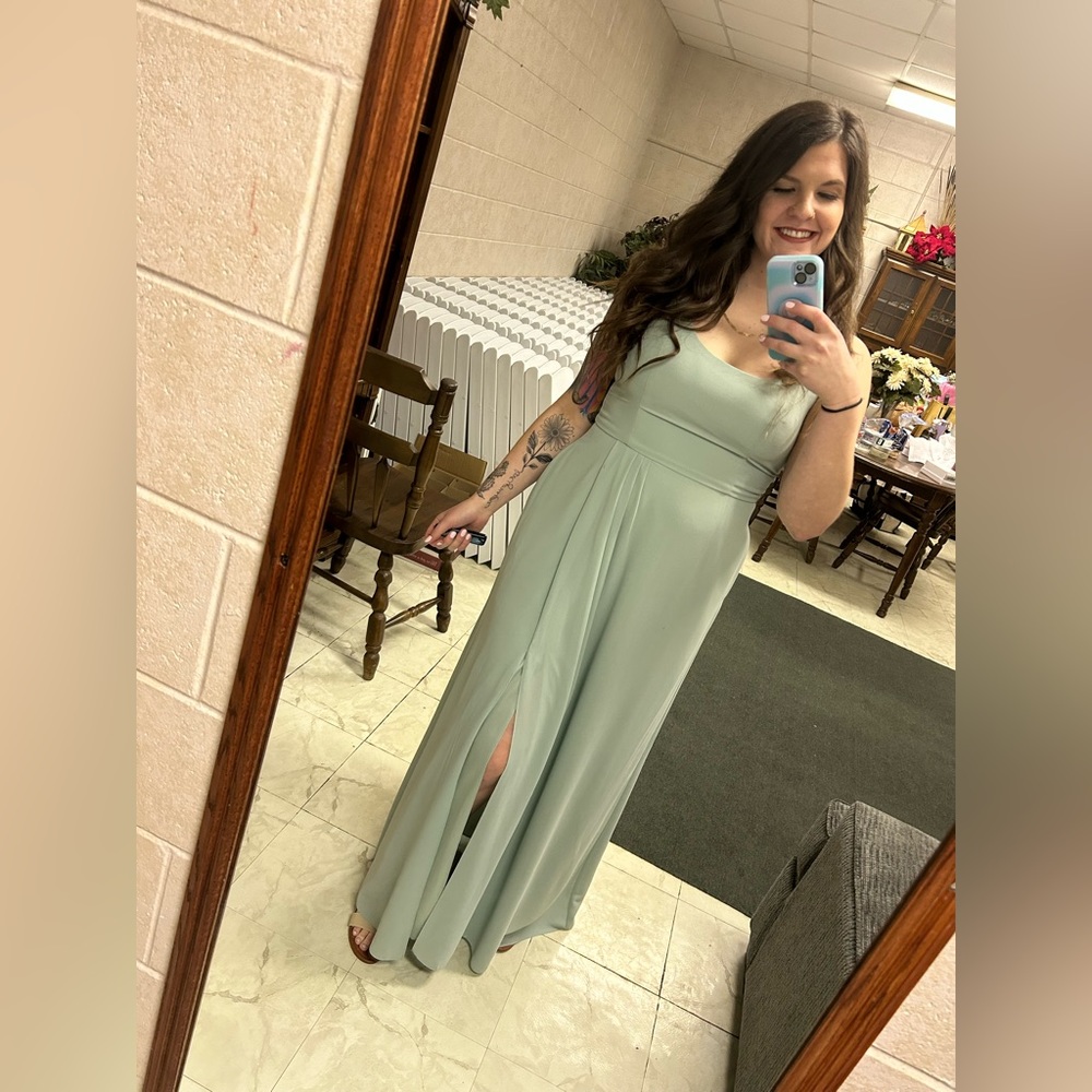 Davids Bridal Sage Bridesmaid Dress